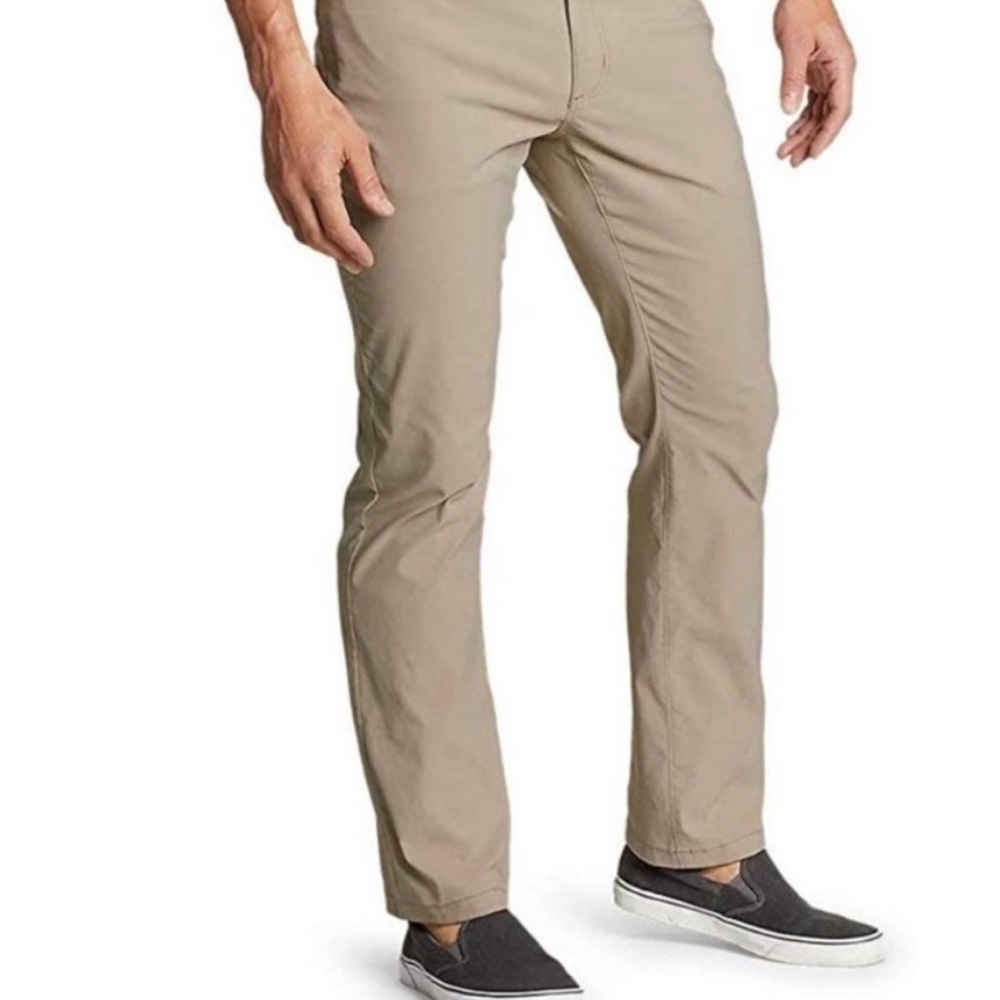 Eddie Bauer Pants Men's Size 36 x 34 Long Stretch Zipper Pocket Khaki Tan Beige